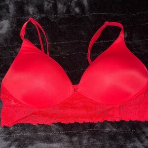 Red Lace Trim Wireless Bralette - Women Intimates